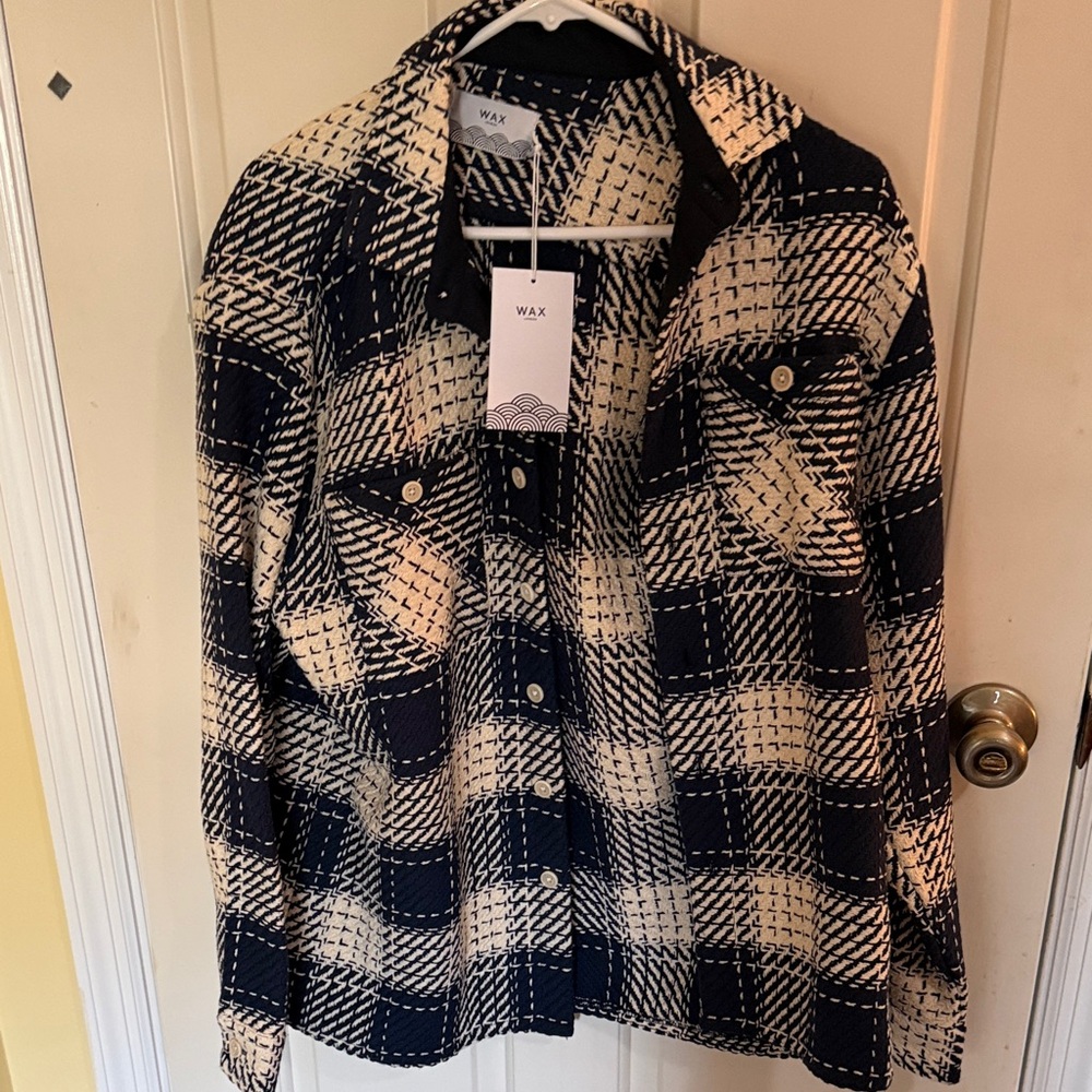 Navy and Cream Plaid Shacket Jacket